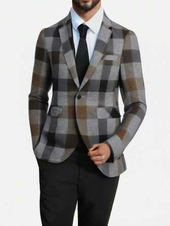 CLOUDSTYLE Men's Spring And Autumn Contrast Color Plaid Notched Collar Casual Blazer Jacket
