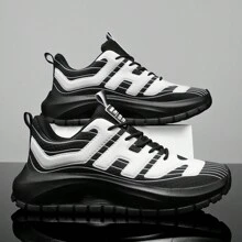 男士系带休闲运动鞋 - 时尚色彩 - 适合户外跑步、锻炼 - 黑色 - 查看 1