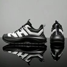 男士系带休闲运动鞋 - 时尚色彩 - 适合户外跑步、锻炼 - 黑色 - 查看 2