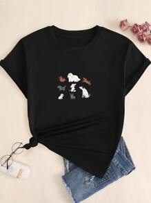 Cartoon T-Shirt Cotton Cute Animal Style Women's Blouse Premium Printed T-Shirt Soft Comfort Breathable - 所以 - 查看 1