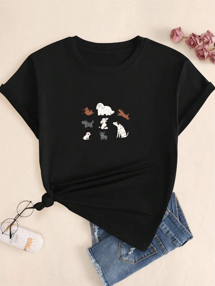 Cartoon T-Shirt Cotton Cute Animal Style Women's Blouse Premium Printed T-Shirt Soft Comfort Breathable - 所以 - 查看 1