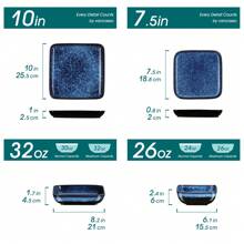 vancasso 16 Pcs Porcelain Dinnerware Set, Square Plate And Bowl, Dinner Plate, Dessert Plate, Soup Plate And Bowl Set For 4 Person, Blue Set - Blue - View 4