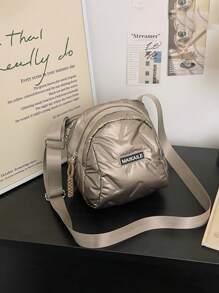 1 件女式羽绒斜挎包，秋冬休闲单肩包，黑色，柔软蓬松，带可调节肩带的单肩包，适合女性/女孩/学生日常使用/度假/旅行/购物 - 香檳色 - 查看 10