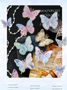 10 件/20 件宝石蝴蝶主题系列贝壳灯材料创意 PET 贴纸，透明彩色蝴蝶系列，用于礼品包装、剪贴簿、日记等的装饰粘合剂 - 非常适合手机壳、水瓶和艺术项目，精美的拼贴材料 - 彩色 - 查看 7