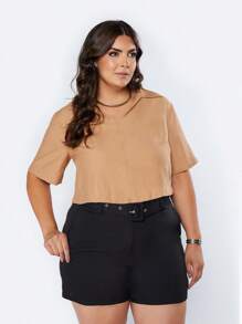 Cropped Blouse Short Sleeve V-Neck Tailored Summer - Màu be - Xem 1