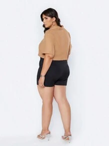 Cropped Blouse Short Sleeve V-Neck Tailored Summer - Màu be - Xem 2