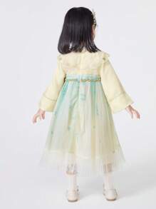女童汉服连衣裙2024年秋季幼儿传统风格 - 黃綠色 - 查看 3
