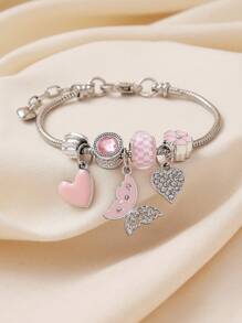 1 件优雅奢华时尚可爱多巴胺手工珍珠串珠 DIY 手链，可调节可拆卸铜链配饰，女性礼物，适合派对、休闲、节日、聚会、宴会、日常穿着 - 蝴蝶、蜻蜓、郁金香、皇冠、泰迪熊、心形、雏菊设计 - 彩色 - 查看 11