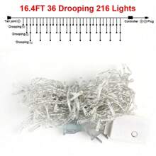 LED Icicle String Lights, Christmas Icicle Lights 16.4FT 216 LEDs Window Curtain Starry Fairy Lights 8 Modes For Wedding Party Bedroom Garden Patio Outdoor Indoor - Clear White - View 4