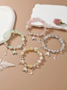 4pcs Ombre Crystal Cracked Glass Mermaid Tail, Star, Moon Charm Bead Bracelets, Handmade Girl's Festival Gift, Each Batch Has Color Variation - Multicolor - View 4