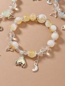 4pcs Ombre Crystal Cracked Glass Mermaid Tail, Star, Moon Charm Bead Bracelets, Handmade Girl's Festival Gift, Each Batch Has Color Variation - Multicolor - View 5