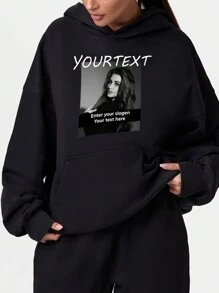 Personalizowane bluzy z kapturem dla kobiet, użyj swojego ulubionego zdjęcia i tekstu, aby stworzyć nadruk z przodu, zaprojektuj obrazy z nałożonym tekstem, spersonalizowane bluzy z kapturem jako prezent dla członków rodziny, przyjaciół, par. - Czarne - Zobacz 2