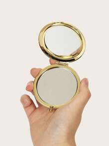 1pc Personalized Women's Golden Metal Engraved Wedding Bridesmaid Gift Vanity Mirror, Proposal Gift, Double Compact Mirror - Mother's Day Makeup Mirror - Gold - View 4
