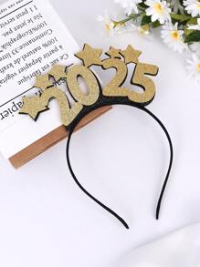 1 băng đô năm 2025 có ngôi sao, kim tuyến vàng tinh tế, băng đô đính đá lấp lánh trang trí đầu năm mới cho năm mới, sinh nhật, trang trí tiệc. - vàng đen - Xem 4