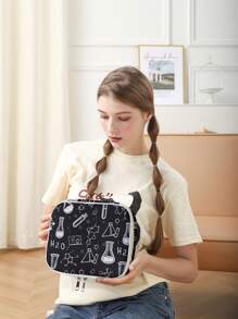 Túi đựng đồ trang điểm họa tiết vui nhộn, Túi xách đa năng - Túi đựng đồ vệ sinh cá nhân di động có khóa kéo, Thích hợp cho mỹ phẩm và đồ dùng du lịch thiết yếu của bé gái và phụ nữ Túi đựng đồ trang điểm có khóa kéo - Nhiều màu - Xem 4