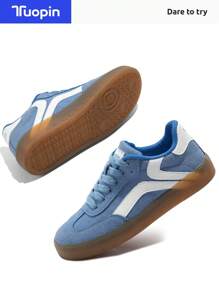 TUOPIN Blaue Y2K Lässig Sneaker mit weicher Sohle, leichter Boden, College-Stil, retroer bequemer und atmungsaktiver Sportschuh für Frauen mit geometrischem Muster