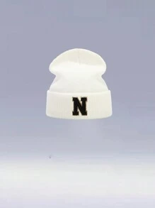 1 件儿童 26 字母针织帽，温暖、可爱、日常时尚、返校 - 白色 - 查看 17