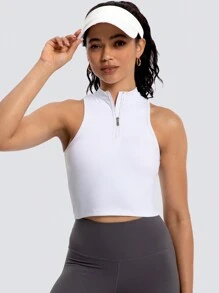 MathCat Half Zipper Workout Tank Tops For Women With Built In Bra, Racerback Workout Tops Sleeveless Crop Tops Gym Yoga Tops