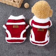 1 pieza Chaleco rojo vino de poliéster de unicolor de felpa, chaqueta de invierno cálida para mascotas pequeñas/medianas - Burdeos - Ver 3