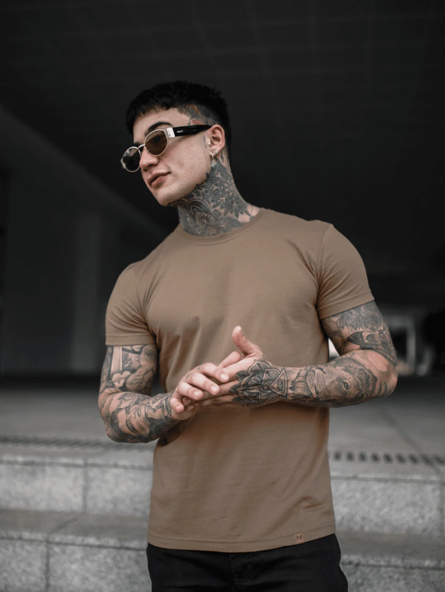 Plain Slim Fit T-Shirt - 杏色 - 查看 1