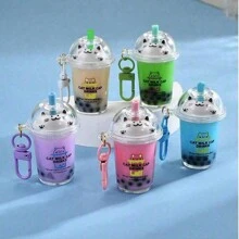 1 Ciondolo a forma di gatto e tè alla bolla, decorazione sospesa per tè alla bolla, portachiavi, accessori per auto, ciondolo per zaino e borsa, accessorio per la scuola
