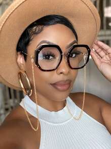 2 chiếc gọng kính mắt mèo thời trang có dây xích đeo kính bằng kim loại đa năng cá nhân hóa kính trong suốt thời trang nam và nữ có dây xích đeo kính - Trong sáng - Xem 2