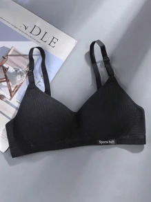 2pcs/Set Teen Girl Seamless Non-Underwire Sports Bra, Comfort Letter Graphic