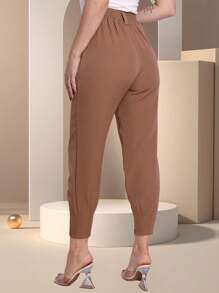 CARROT JOGGER PANTS TAILORED FOR WOMEN WITH ZIPPER HEM - Khaki - View 3
