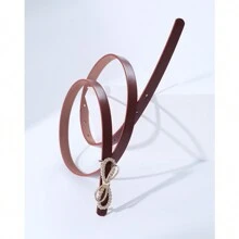 Thắt lưng da PU thời trang cao cấp đa năng đính đá Rhinestone Nơ thanh lịch giản dị cho mùa thu/đông - màu nâu - Xem 5