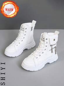 2024 New Arrival Women's White Snow Boots Casual Sneakers, Outdoor Warm Fur Lining Thick Bottom Fashionable Versatile Vacation Hiking Skateboarding Flat Lightweight Shoes, Winter