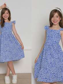 Children's Floral Dress - 藏蓝色 - 查看 3