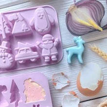 1 件硅胶雪人形蛋糕模具、3D 烘焙饼干托盘、手工皂、巧克力、布丁、果冻、煎饼、冰块托盘适用于圣诞节派对蛋糕装饰 - 淡紫色 - 查看 5