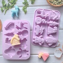 1 件硅胶雪人形蛋糕模具、3D 烘焙饼干托盘、手工皂、巧克力、布丁、果冻、煎饼、冰块托盘适用于圣诞节派对蛋糕装饰 - 淡紫色 - 查看 2
