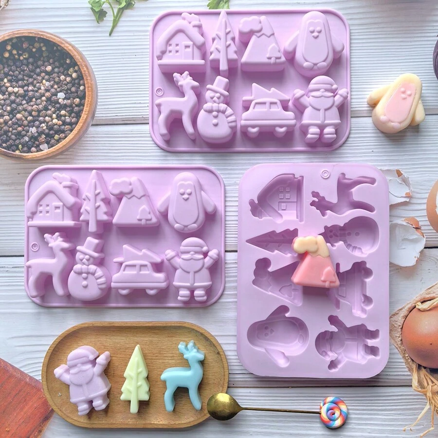 1 件硅胶雪人形蛋糕模具、3D 烘焙饼干托盘、手工皂、巧克力、布丁、果冻、煎饼、冰块托盘适用于圣诞节派对蛋糕装饰 - 淡紫色 - 查看 1