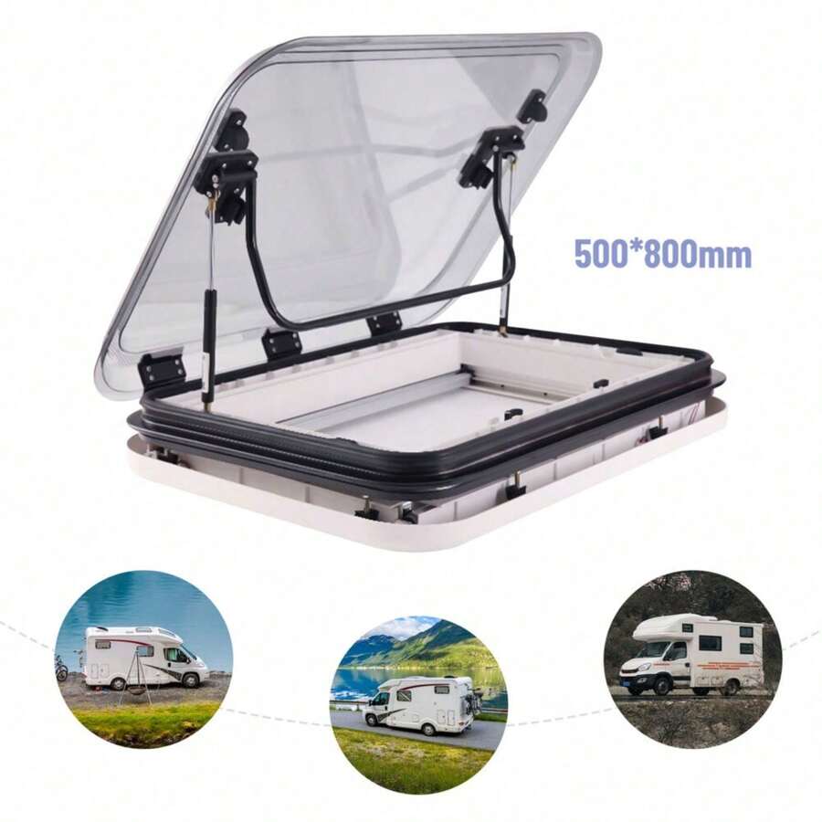 800*500mm RV Caravan Roof Hatch Window Skylight Sunroof Vent Mouth W/ LED Light - White - View 1