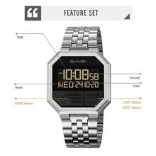 Men Digital Watch Skmei 2350 Stainless Steel Strap 30 Meters Waterproof Luxury Gold Wristwatch - Một cỡ - Xem 10