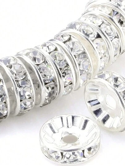 100 颗圆形间隔珠镀银捷克水晶水钻用于珠宝散珠手链