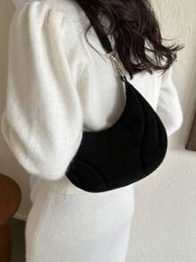 HELLO WEEKEND 1 件防皱天鹅绒月亮新月形单肩斜挎包，适合日常佩戴 - 黑色 - 查看 7