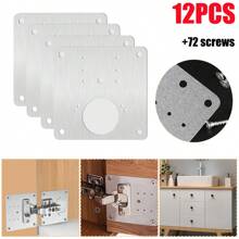 12PCS Cabinet Door Side Plates With 72 Screws Kit For Hinges Repaire Fixing Kitchen Cupboard - Silver - View 1
