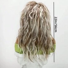 Peruka retro punk rockowa z lat 70. i 80. – odporna na ciepło, długa, kręcona, brązowo-biała peruka syntetyczna, unisex, odpowiednia do cosplayu - Kolor fortepianowy - Zobacz 3