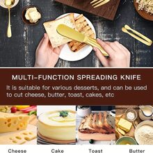 2pcs/4pcs Stainless Steel Deluxe Gold Butter Knife Set, Stainless Steel Cheese Knife, Butter Knife Set, Kitchen Daily Smearing Knife, Suitable For Cheese, Cold Butter, Jam, Pastry, Perfect For Kitchen & Restaurant, Ideal Gift For Cheese Lovers