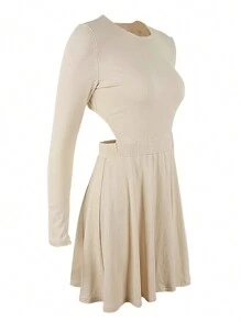 Women's Summer Outfit, Sunset Date Attire, Sexy & Hot, Solid Color A-Line Skirt, Party Mini Dress, Fashionable Sexy Women's Set, Top - Apricot - View 6