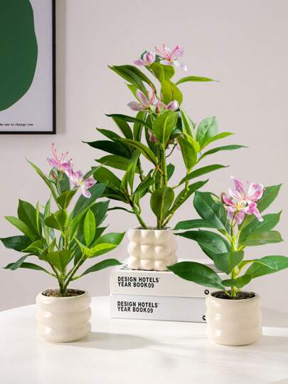 21-40cm Tall Artificial Azaleas Plants Tropical Banyan Branch Plastic Green Magnolia Leaves With Flowers Faux Palm Plants For Home Garden Office Kitchen Decor Without Pot 1pc