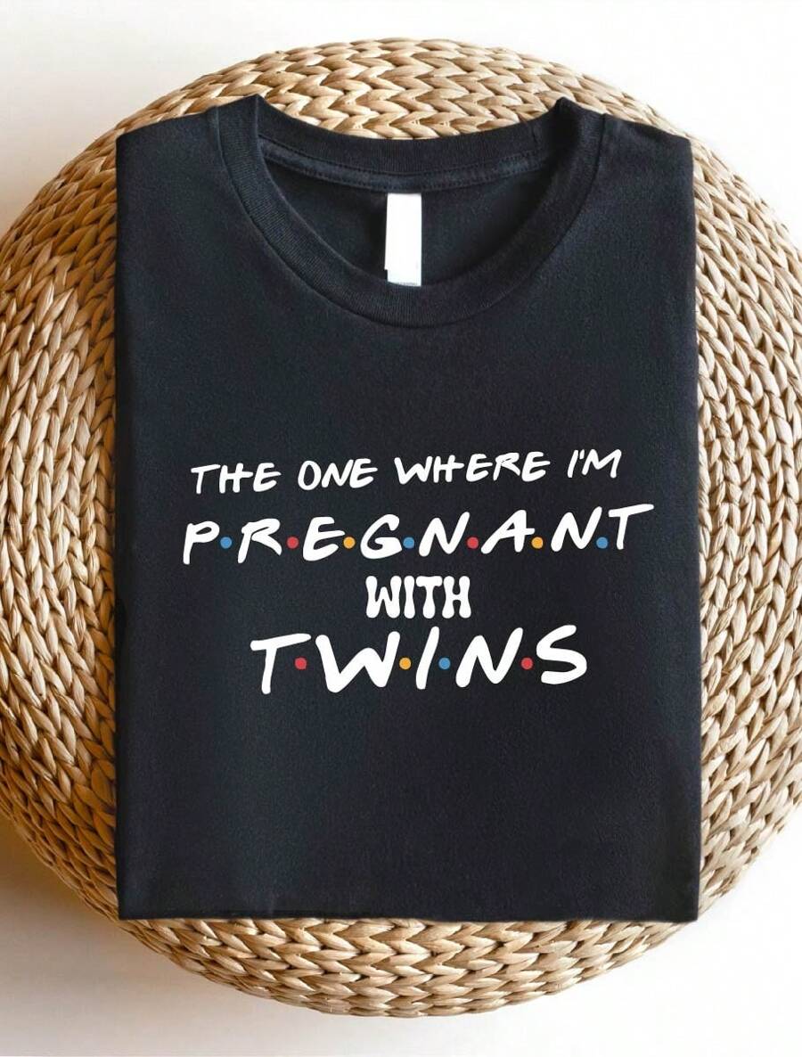 Pregnant With Twins Shirt, Twins Reveal T-Shirt, Twins Announcement Tee, Gift For Twins Mom, Pregnant Announcement Mom Shirts SD-844 - 黑色 - 查看 1