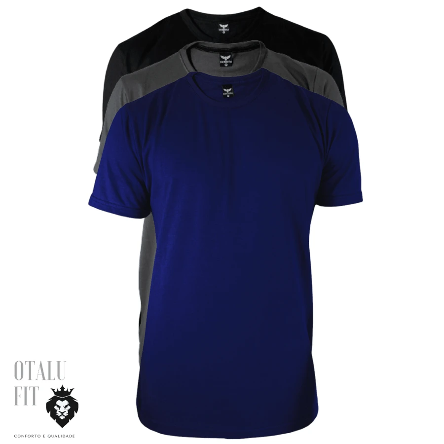Kit 3 Camiseta Basica Masculina Cores Sortidas Academia Conforto 100% Poliester - Multicolorido - Visão 1