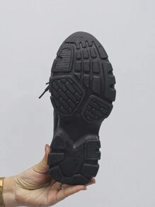 1 Pair Women Thick Sole Platform Sneakers, Simple Lace Up Style, Casual Shoes For Women - Black - View 7