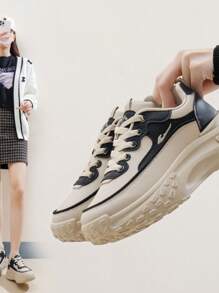 New Style Korean Version Chunky Sneakers For Women, 2024 Autumn Season Student Sports Running Casual Shoes, Platform Increase Height - Black - View 10