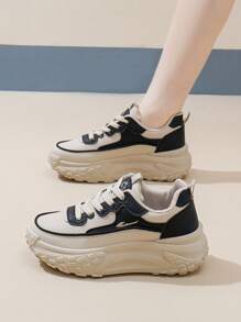 New Style Korean Version Chunky Sneakers For Women, 2024 Autumn Season Student Sports Running Casual Shoes, Platform Increase Height - Black - View 9