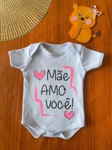 Baby Bodysuit Short Sleeve Phrases Unisex 100% Cotton - 白色 - 查看 1