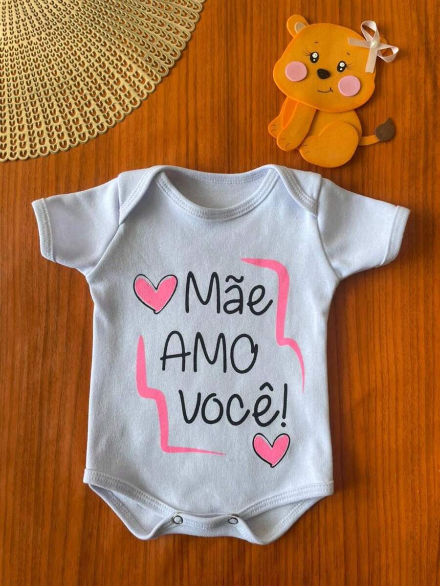 Baby Bodysuit Short Sleeve Phrases Unisex 100% Cotton - 白色 - 查看 1